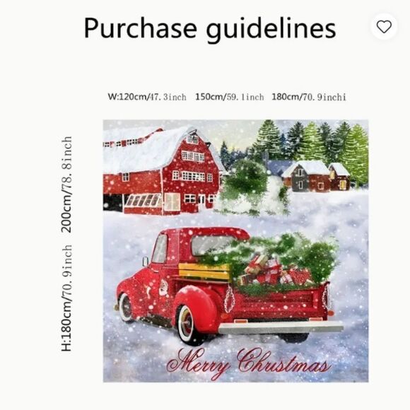 NEW! Christmas Vintage Red Truck Fabric Shower Curtain and Hooks Set Holidays - Picture 2 of 6